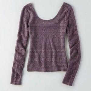American Eagle Women's Purple Crochet Scoop Neck Pullover Knit Top Size M